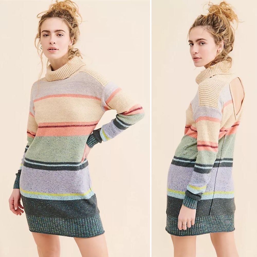 Anthropologie‎ Daily Practice Keep It Cool Knit Dress Small stripe turtleneck